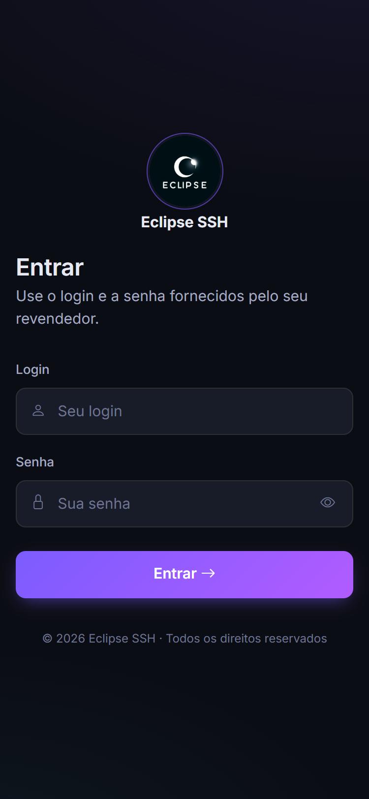Painel Eclipse SSH no celular